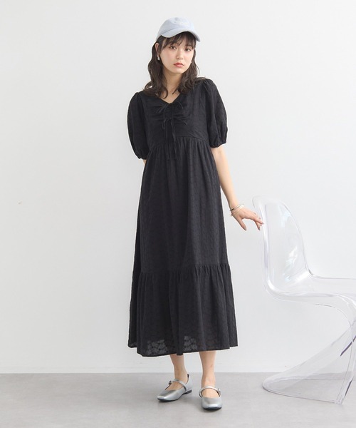 earth music&ecology ワンピース 花柄刺繍フレアワンピース