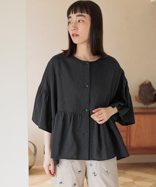完売品☆新品☆ニコアンド☆COMFORTリネンワイドブラウス Ｌブルーストライプ niko and… ブラウス シャツ COMFORTリネンワイドブラウス