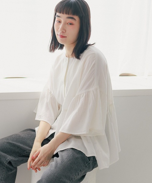 完売品☆新品☆ニコアンド☆COMFORTリネンワイドブラウス Ｌブルーストライプ niko and… ブラウス シャツ COMFORTリネンワイドブラウス