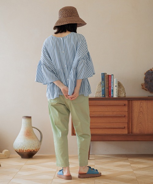 完売品☆新品☆ニコアンド☆COMFORTリネンワイドブラウス Ｌブルーストライプ niko and… ブラウス シャツ COMFORTリネンワイドブラウス