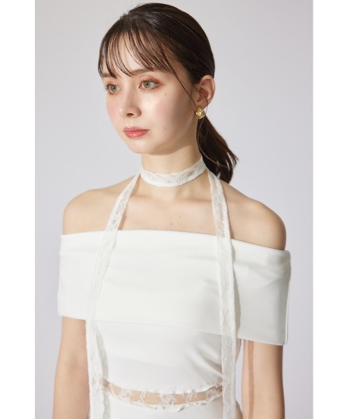 rienda ワンピース レースコンビオフショルカットワンピース