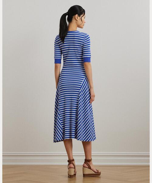 【RALPH LAUREN】ストライプ柄 ワッフルニット コットン ドレス LAUREN RALPH ワンピース ストライプド ワッフルニット コットン