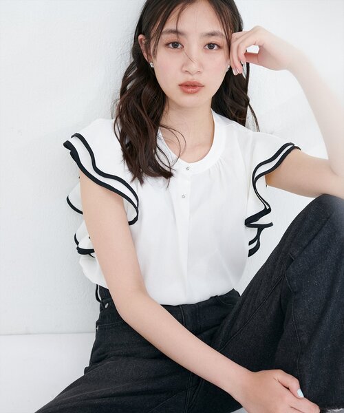 natural couture ブラウス シャツ 「WEB限定」配色ラッフルスリーブ