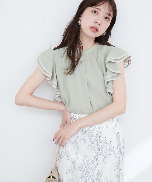 natural couture ブラウス シャツ 「WEB限定」配色ラッフルスリーブ