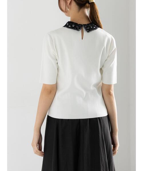 Te chichi ニット セーター レースカラー5分袖ニットプル