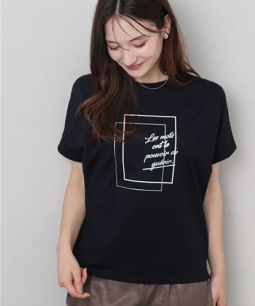 tシャツ フレームロゴデザインTシャツ/UVカット/接触冷感/洗える レディース