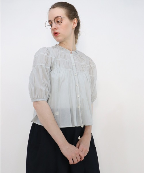 「haupia」 半袖ブラウス MEDIUM ブルーグレー レディース