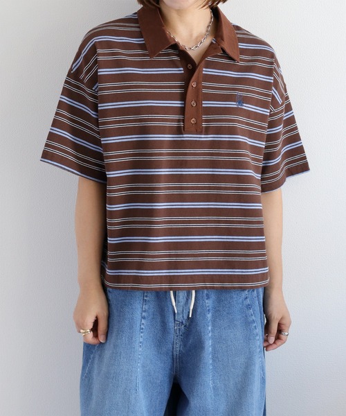 cepo（セポ） tシャツ ワンポイントクマ刺繍マルチボーダーポロシャツ