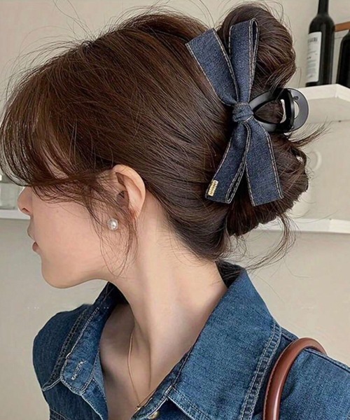 VIBGYOR ヘアクリップ 「IZU」 デニム風リボンバンスクリップ（ブルー
