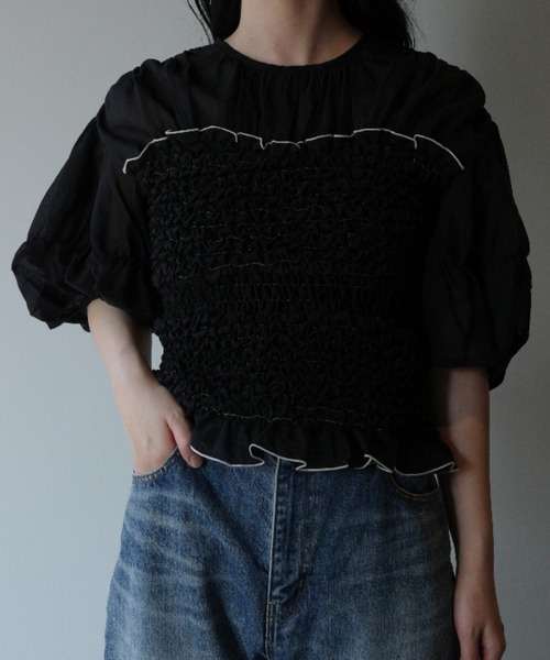 トップス CLANE MESH FORM SLEEVE BLOUSE 06001-