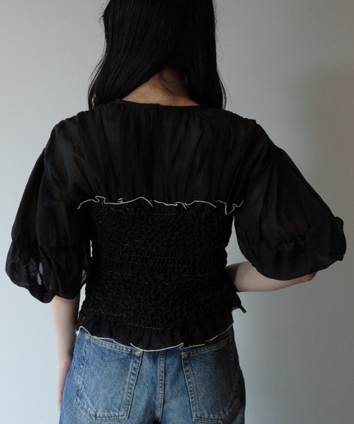 CLANE COLOR STITCHED SHIRRING TOPS レディース : ZOZOTOWN