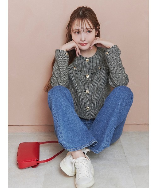 パラスパレス ノーカラー ジャケット インディゴ 千鳥柄 サイズ2 パラスパレス ノーカラー ジャケット インディゴ 千鳥柄 サイズ2