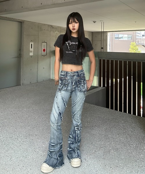 KsG ジーンズ デニム デニムパンツ fringe line flare denim