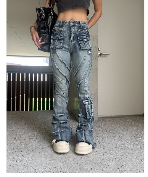 KsG ジーンズ デニム デニムパンツ fringe line flare denim