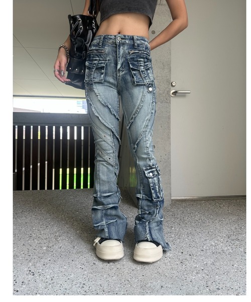 KsG ジーンズ デニム デニムパンツ fringe line flare denim