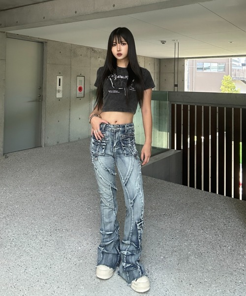 KsG ジーンズ デニム デニムパンツ fringe line flare denim