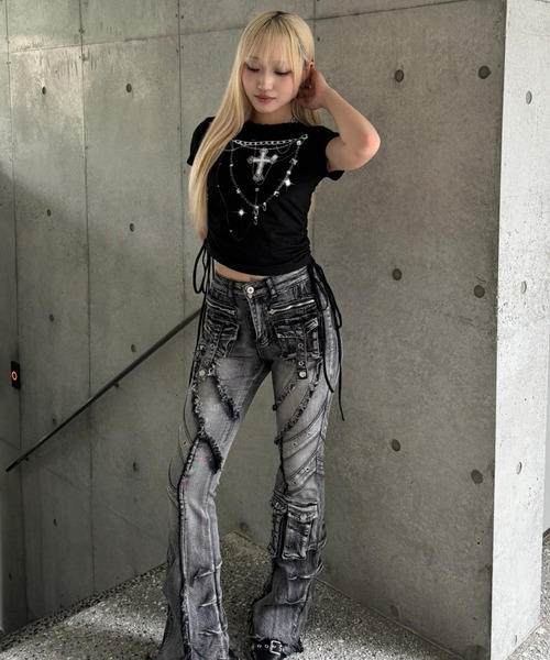 KsG ジーンズ デニム デニムパンツ fringe line flare denim