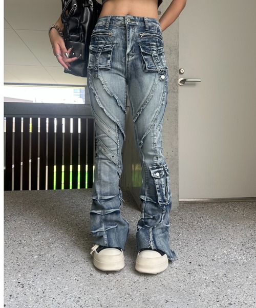 KsG ジーンズ デニム デニムパンツ fringe line flare denim