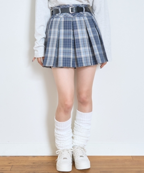 【定価70%オフ】THETOE 新品未使用グレー チェック　プリーツスカート S LOVETOXIC スカート 「GOODPRICE」「イージーケア」ベルトつきチェック