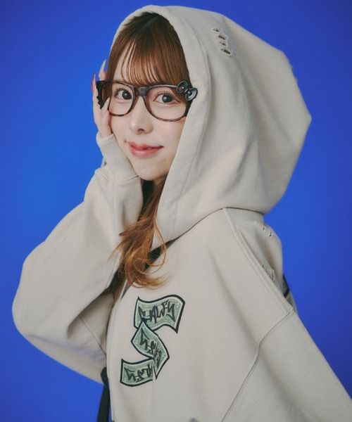 h*o様 GALFY オーバーサイズパーカー グレー GA×GALFY-きらピカジップパーカー（パーカー）｜GALFY（ガルフィー）の