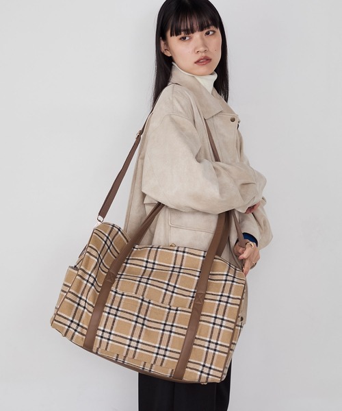 Riu チェック柄 2way ボストンバッグ forksy.】チェック柄2wayビッグショルダートラベルボストンバッグ