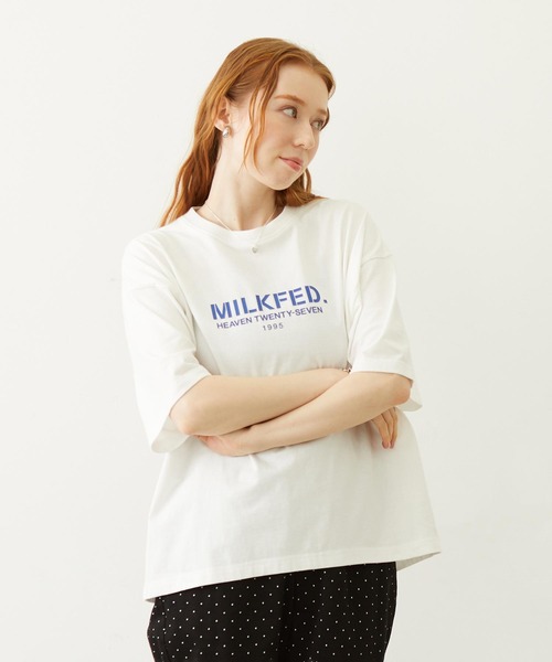 新品　未使用　 半袖Tシャツ M ホワイト ストライプ MILKFED.（ミルクフェド） tシャツ 半袖 STENCIL LOGO WIDE S/S TEE