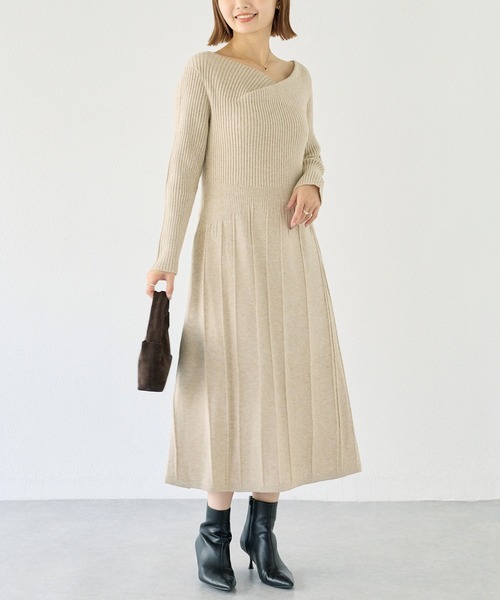LAVEANGE（ラビアンジェ） ワンピース 「洗える」リブ切替えドレープ