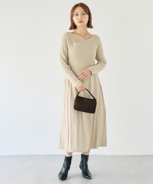 LAVEANGE（ラビアンジェ） ワンピース 「洗える」リブ切替えドレープ