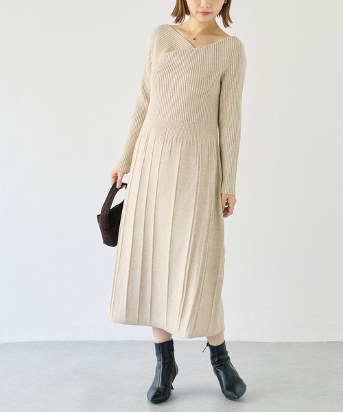 LAVEANGE（ラビアンジェ） ワンピース 「洗える」リブ切替えドレープ