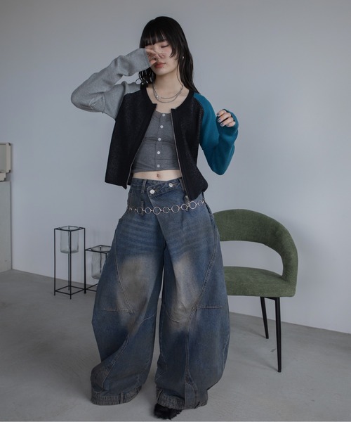 カーディガン 配色アシメリブZIPトップス レディース : ZOZOTOWN Yahoo