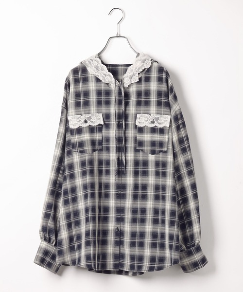 Heather（ヘザー） ブラウス シャツ チェックフードレースシャツ