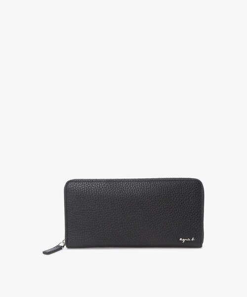アニエスベー　折り財布　黒　レザー　ラウンジファスナー　金具ロゴ　シンプル 美品✨ アニエスベー 3つ折り財布 黒☓グレージュ レザー 金具ロゴ