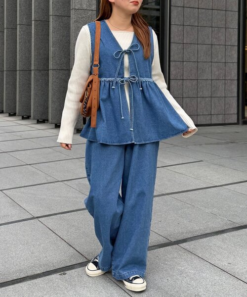 ワンピース デニムビスチェセットアップの画像