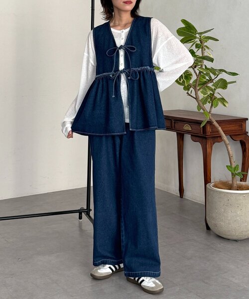 ワンピース デニムビスチェセットアップの画像