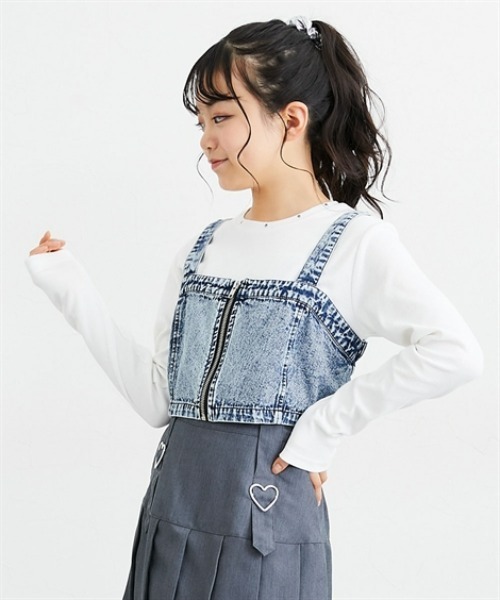 tシャツ 2点セット（デニムビスチェ＋テレコリブトップス） キッズ 