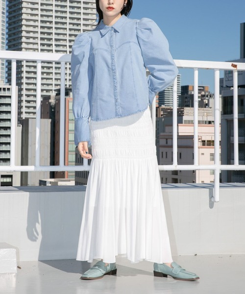 「KBF」 長袖シャツ ONE ブルー レディース_画像2