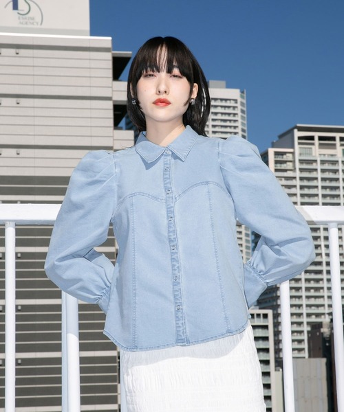 「KBF」 長袖シャツ ONE ブルー レディース_画像7