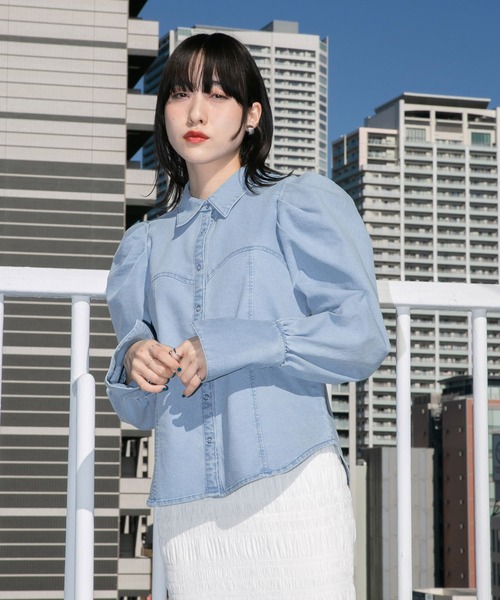 「KBF」 長袖シャツ ONE ブルー レディース_画像9