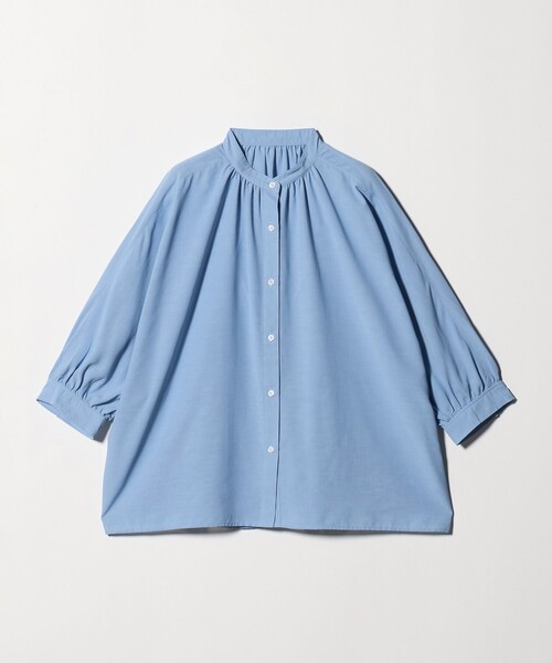 ブラウス シャツ 半袖 「WEB限定」「at ease」ノーカラー ギャザー ブラウス UVカット 通気性 レディース | green label relaxing | 17