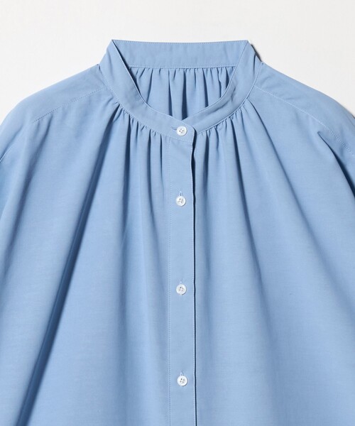 ブラウス シャツ 半袖 「WEB限定」「at ease」ノーカラー ギャザー ブラウス UVカット 通気性 レディース | green label relaxing | 15