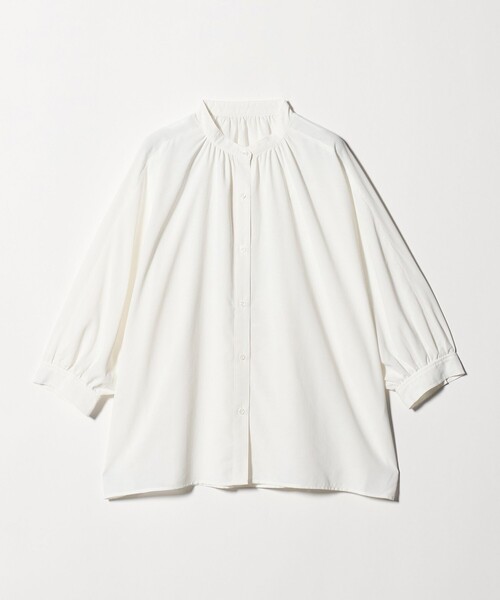 ブラウス シャツ 半袖 「WEB限定」「at ease」ノーカラー ギャザー ブラウス UVカット 通気性 レディース | green label relaxing | 10