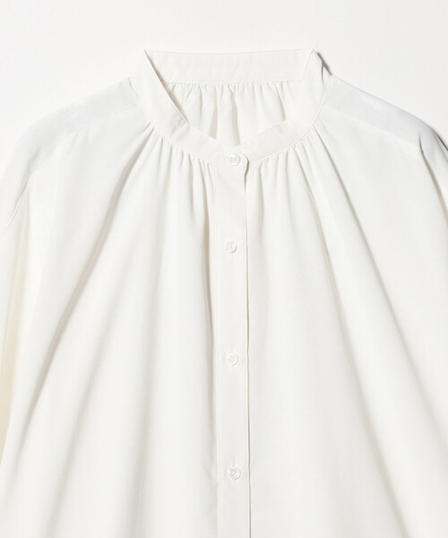 ブラウス シャツ 半袖 「WEB限定」「at ease」ノーカラー ギャザー ブラウス UVカット 通気性 レディース | green label relaxing | 09