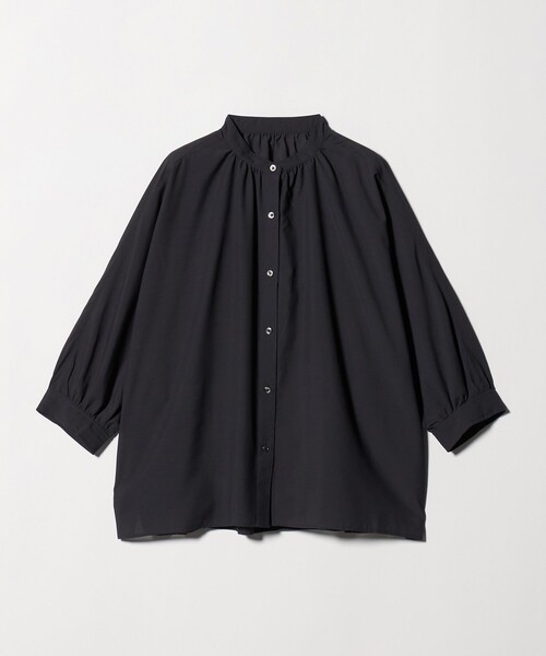 ブラウス シャツ 半袖 「WEB限定」「at ease」ノーカラー ギャザー ブラウス UVカット 通気性 レディース | green label relaxing | 07