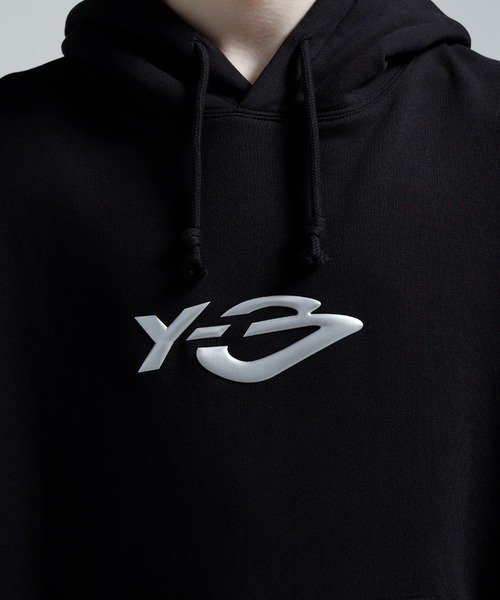 Y-3 ワイスリー　ラバーロゴレフトスリーライン パーカー 黒 LARGE Y-3 パーカー FRENCH TERRY LIQUID LOGO HOODIE メンズ レディース