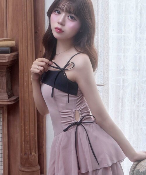Belle Charme ワンピース 「Belle Charme」Chiffon Tiered Long