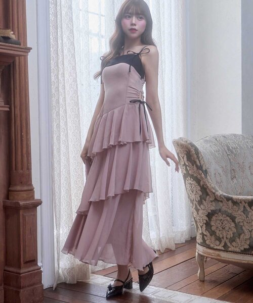 Belle Charme ワンピース 「Belle Charme」Chiffon Tiered Long