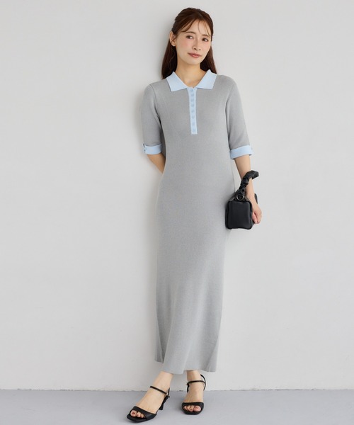 「mysty woman」 半袖ワンピース FREE ネイビー レディース_画像4