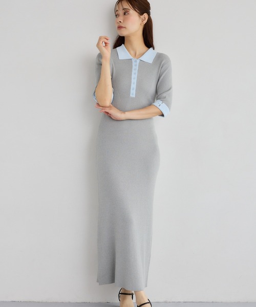 「mysty woman」 半袖ワンピース FREE ネイビー レディース_画像5