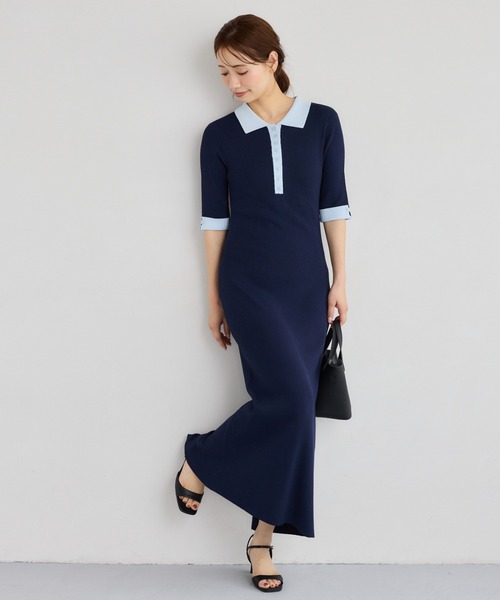 「mysty woman」 半袖ワンピース FREE ネイビー レディース_画像6