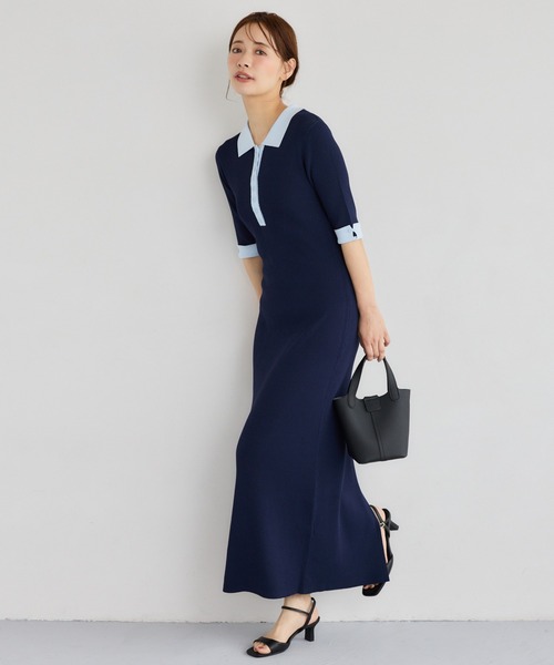 「mysty woman」 半袖ワンピース FREE ネイビー レディース_画像7